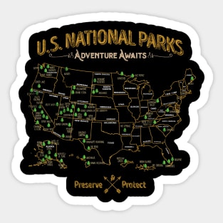 'National Park Map Vintage' Camping Natinonal Park Map Sticker